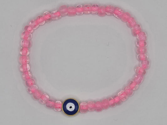 Handgemachtes Armband in Pink mit Evil Eye – Schutzarmband & personalisierbarer Schmuck für jeden Anlass