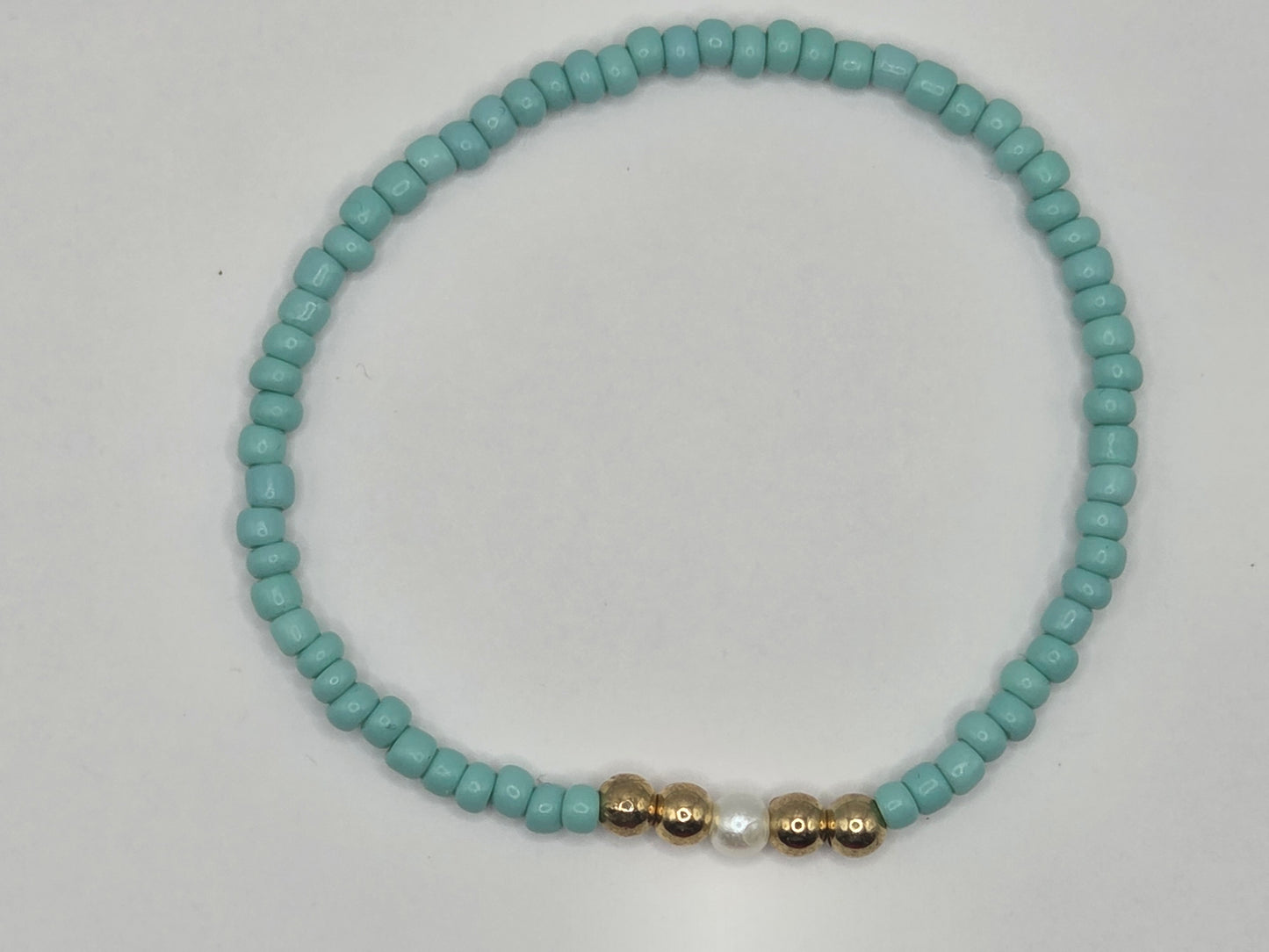 handmade bracelet in light blue and white