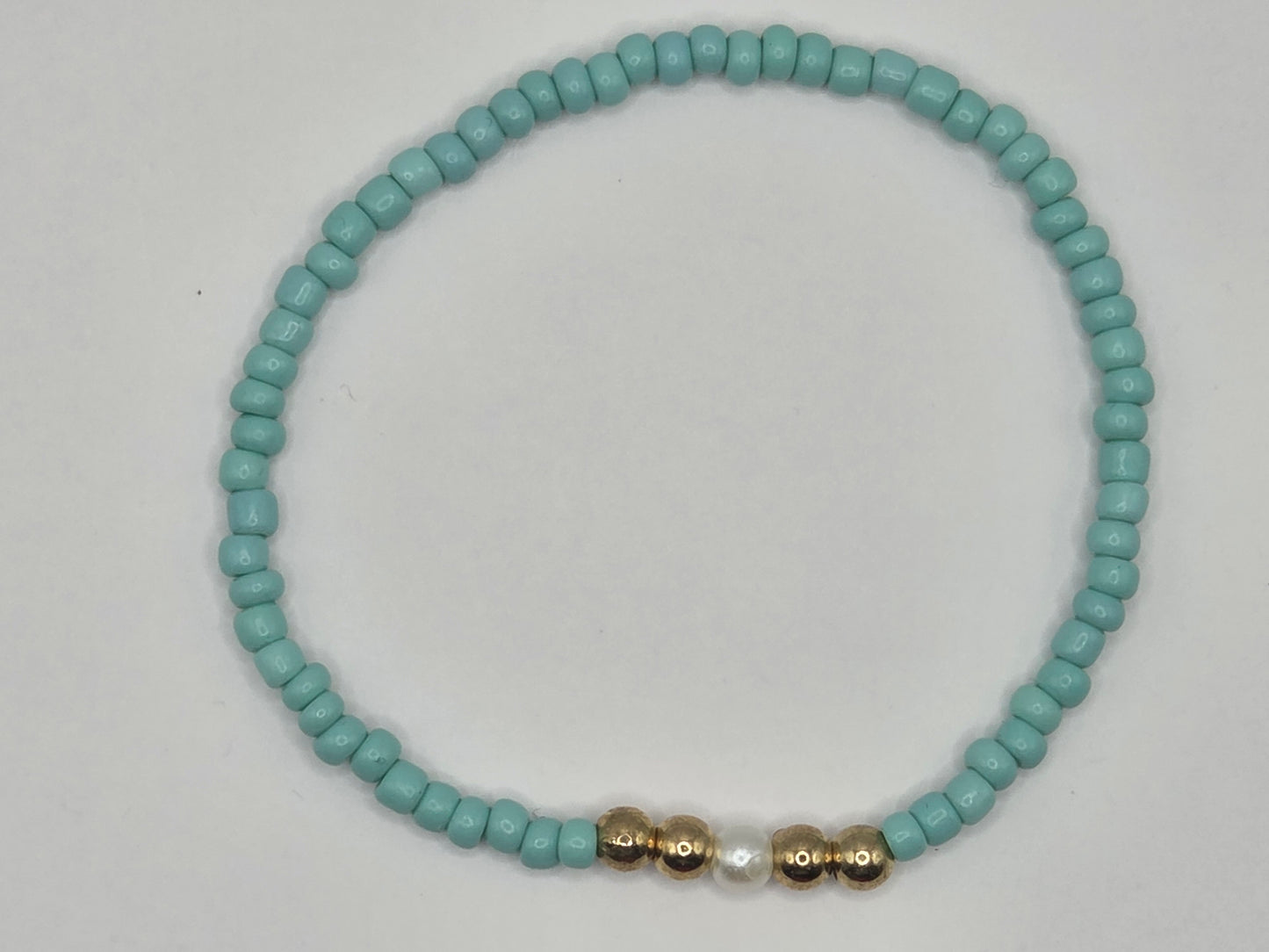 handmade bracelet in light blue and white