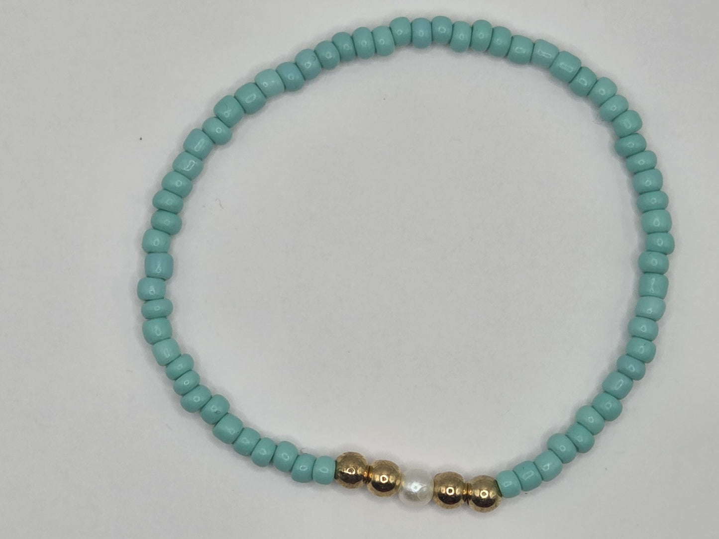 handmade bracelet in light blue and white