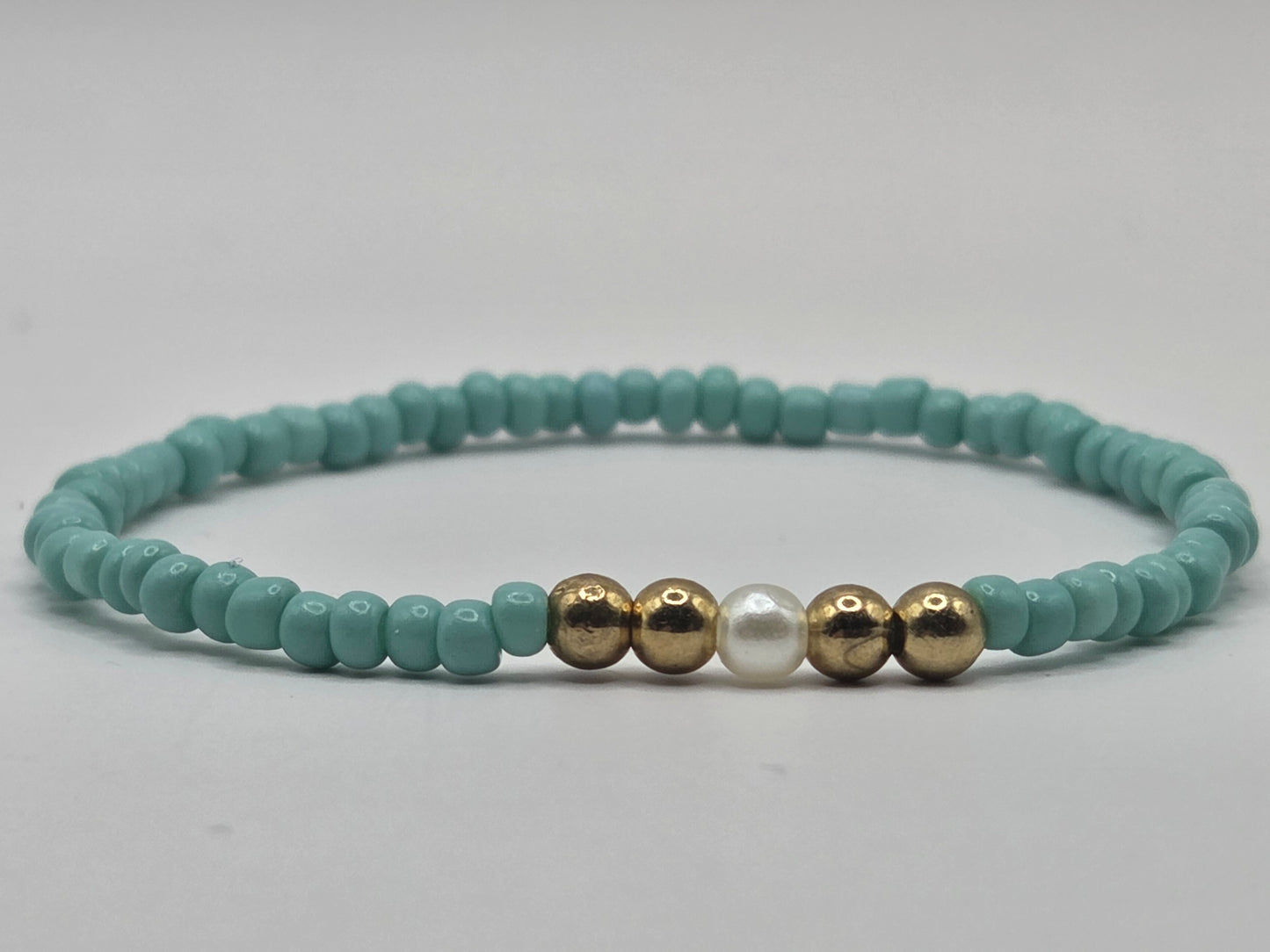 handmade bracelet in light blue and white