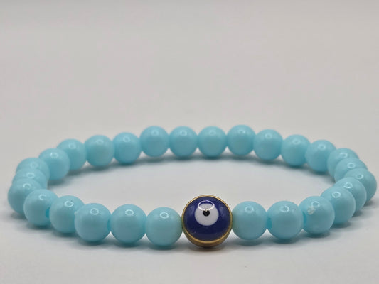 Hellblaues Armband mit Evil Eye – Leichtigkeit & Schutz in sanften Tönen
