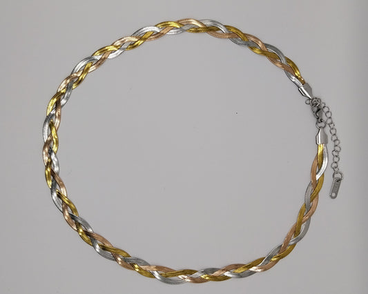 Modern stainless steel snake-style necklace – silver & gold color