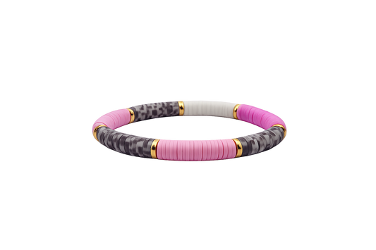 Handgemachtes Armband – Pink, Lila, Weiß & Grau mit goldfarbenen Details