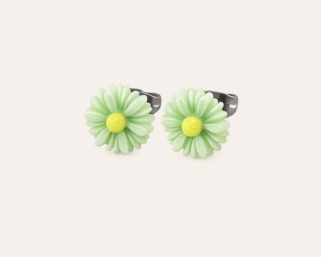 Schmucku – Blumen Ohrstecker aus 304 Edelstahl mit Harz- Grün | Wasserfest & Hautfreundlich