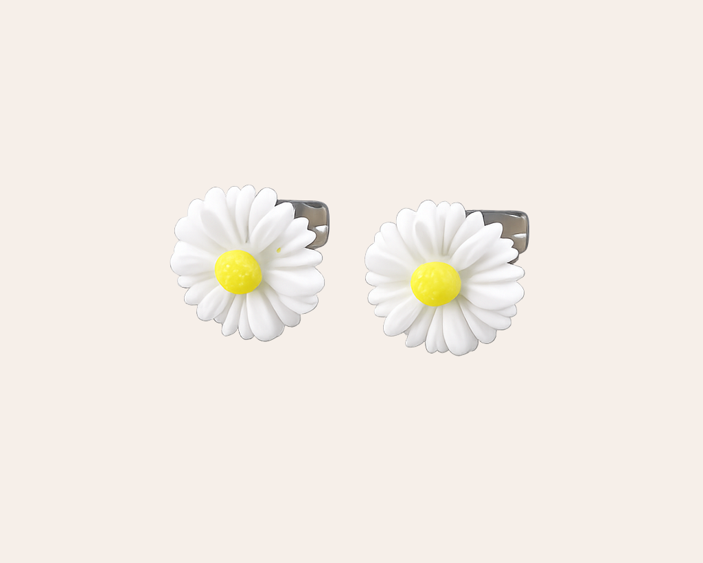Schmucku – Blumen Ohrstecker aus 304 Edelstahl mit Harz- Weiß | Wasserfest & Hautfreundlich