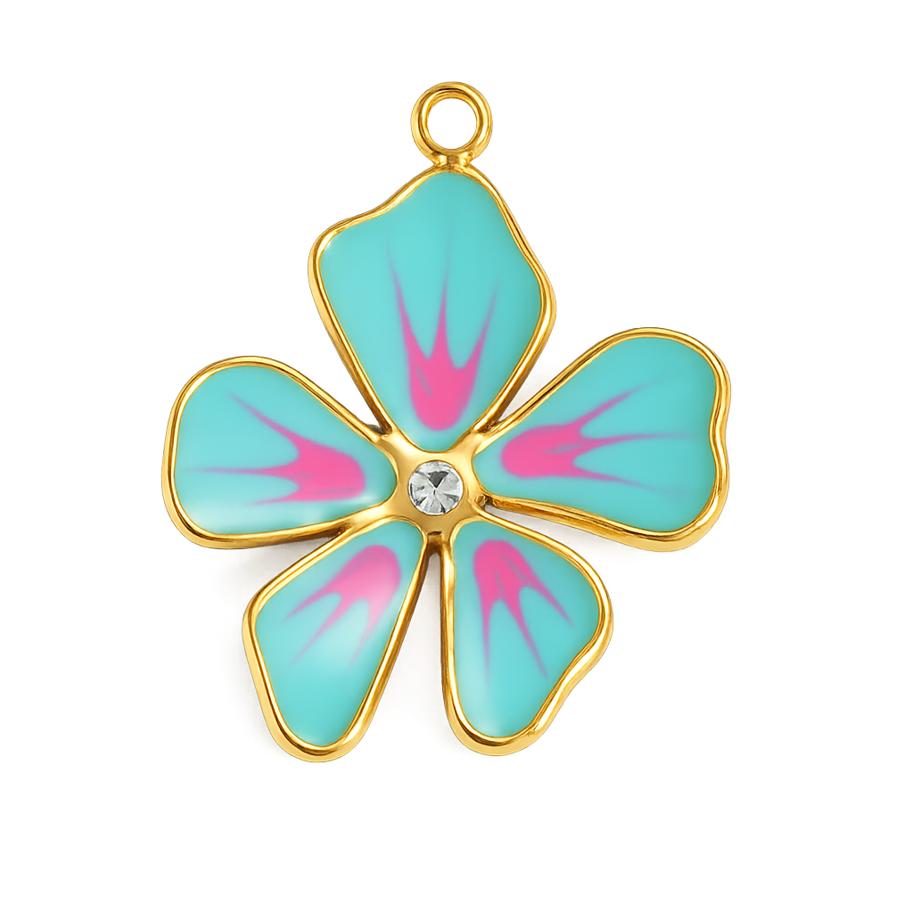 Gold-tone flower charm with gemstone