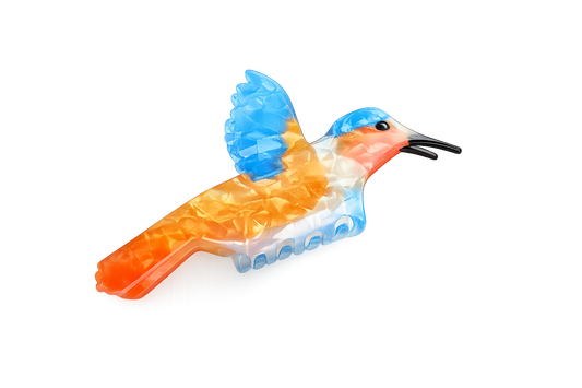Haarklammer Kolibri – Blau & Orange
