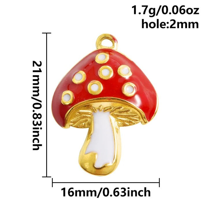 Waterproof: Mushroom charm with gold accents
