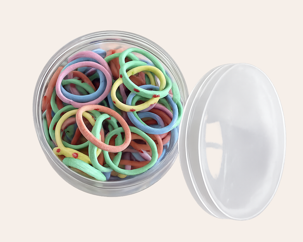 Schmucku Minis – Erdbeer-Stoff-Haargummis für Kinder (100er-Set)