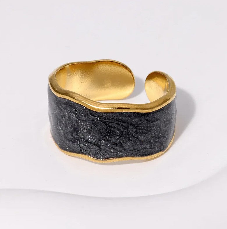 Geometrischer Ring aus Edelstahl: Schwarz