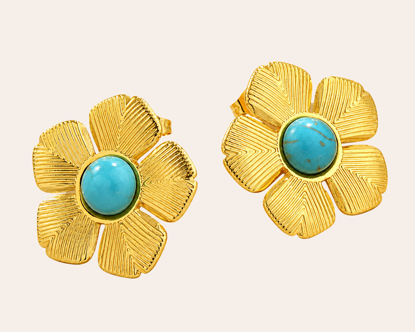 Flower stud earrings with turquoise stones