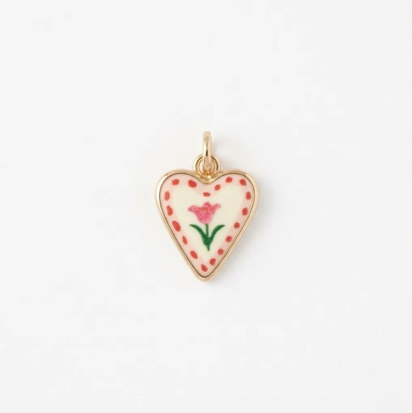 Heart-shaped charm with pink tulip