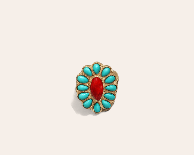 Ring with turquoise and red