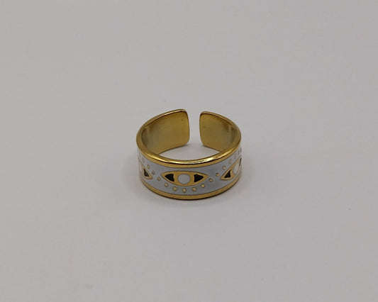 Eleganter verstellbarer Edelstahl Ring mit Emaille-Design