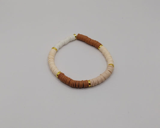 ✨ Handgemachtes Armband – Braun, Beige, Weiß & goldfarbene Akzente ✨