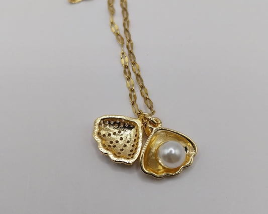 Edelstahl Muschelkette mit Perlenanhänger