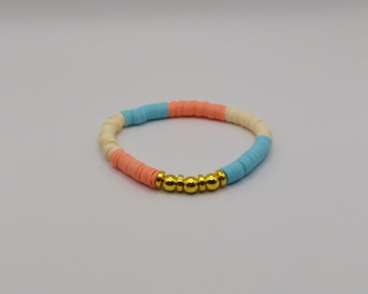 🌺 Handgemachtes Armband – Orange, Gelb & Türkis mit goldfarbenen Details 🌺