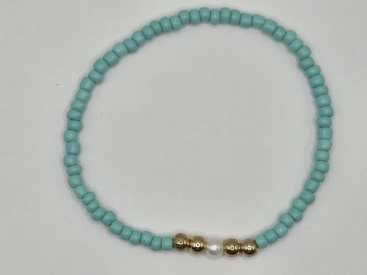 handmade bracelet in light blue and white