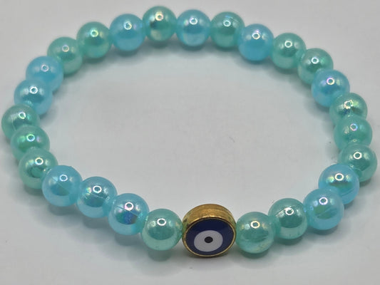 Shiny light blue bracelet with Evil Eye