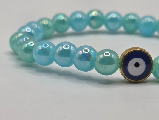 Shiny light blue bracelet with Evil Eye