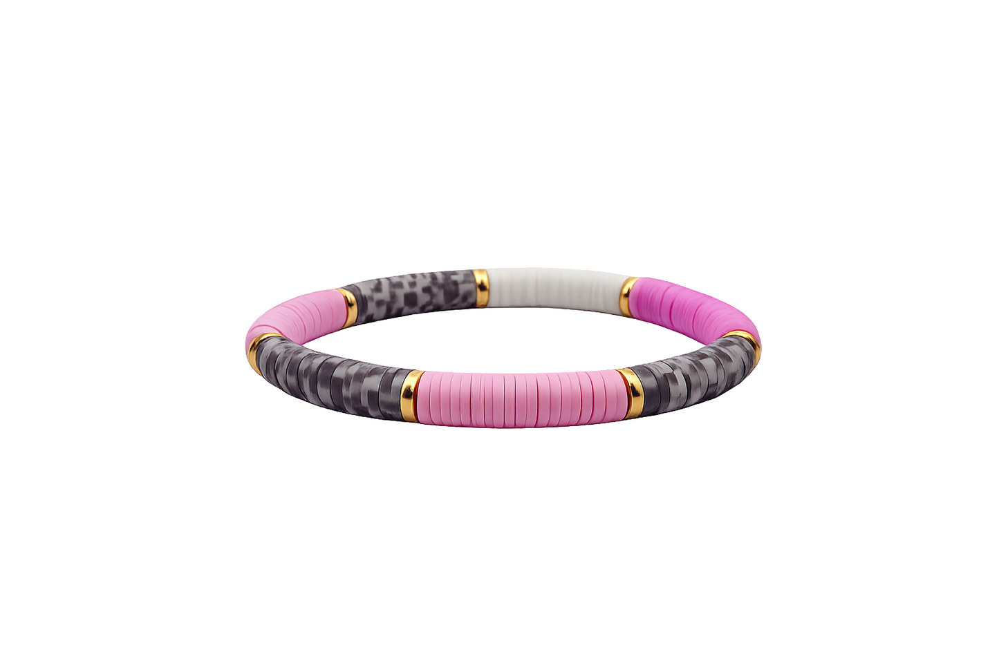 Handgemachtes Armband – Pink, Lila, Weiß & Grau mit goldfarbenen Details