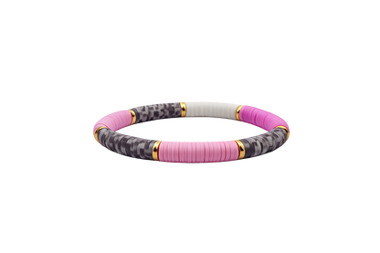 Handgemachtes Armband – Pink, Lila, Weiß & Grau mit goldfarbenen Details