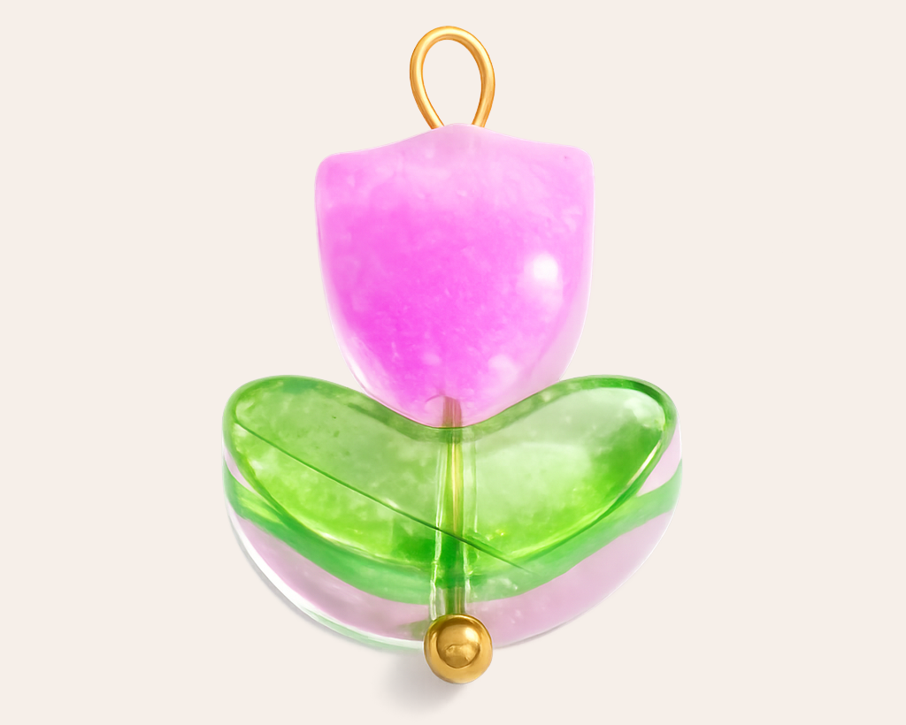 Waterproof: Delicate pink tulip charm
