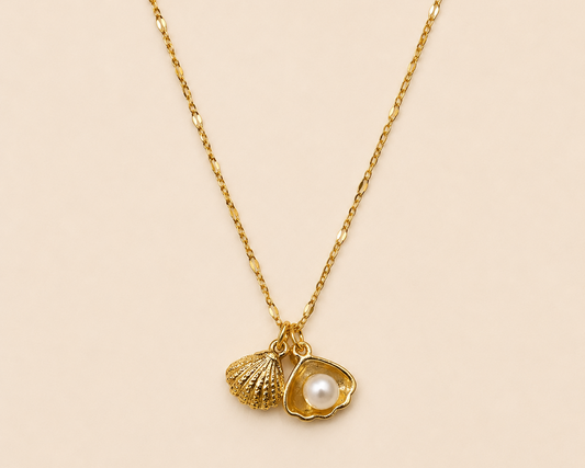 Edelstahl Muschelkette mit Perlenanhänger