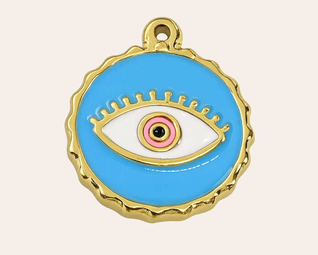 Waterproof: Evil eye charm with gold accents