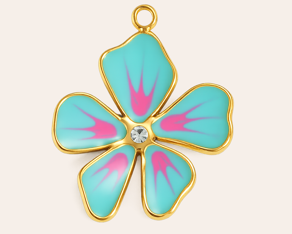 Gold-tone flower charm with gemstone