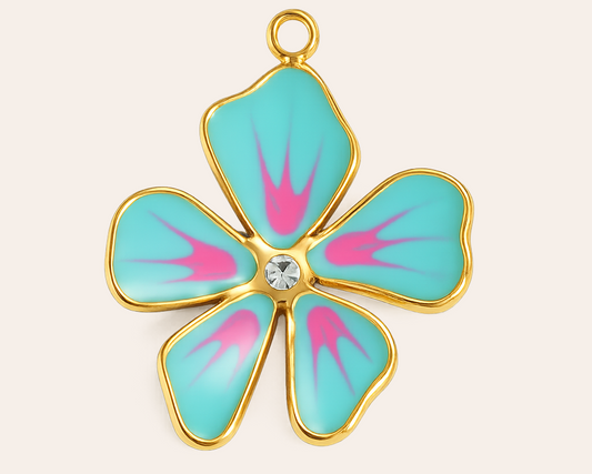 Gold-tone flower charm with gemstone