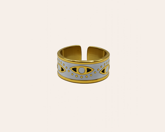 Verstellbarer Edelstahl Ring mit Emaille-Design