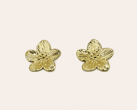 Damen Ohrringe aus Edelstahl – Goldfarbenes Blumen Design, wasserfest & langlebig