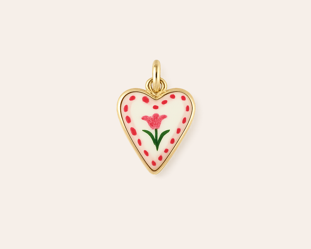 Heart-shaped charm with pink tulip