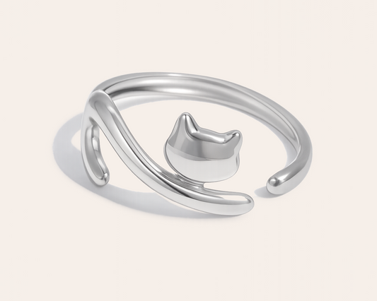 Katze Ring aus Edelstahl – Verstellbar & Wasserfest