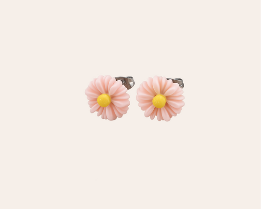 Schmucku – Blumen Ohrstecker aus 304 Edelstahl mit Pink- Gelb| Wasserfest & Hautfreundlich