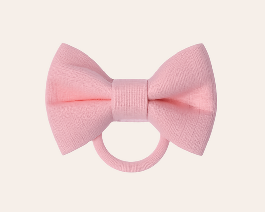 Schmucku Minis – Handgemachte Leinen-Haargummis mit Schleife-Pink