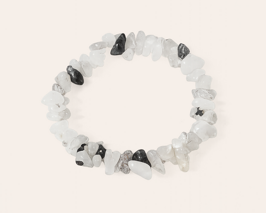 Weiß-Schwarz Naturstein Perlenarmband – Elastisches Armband aus Edelstein-Chips