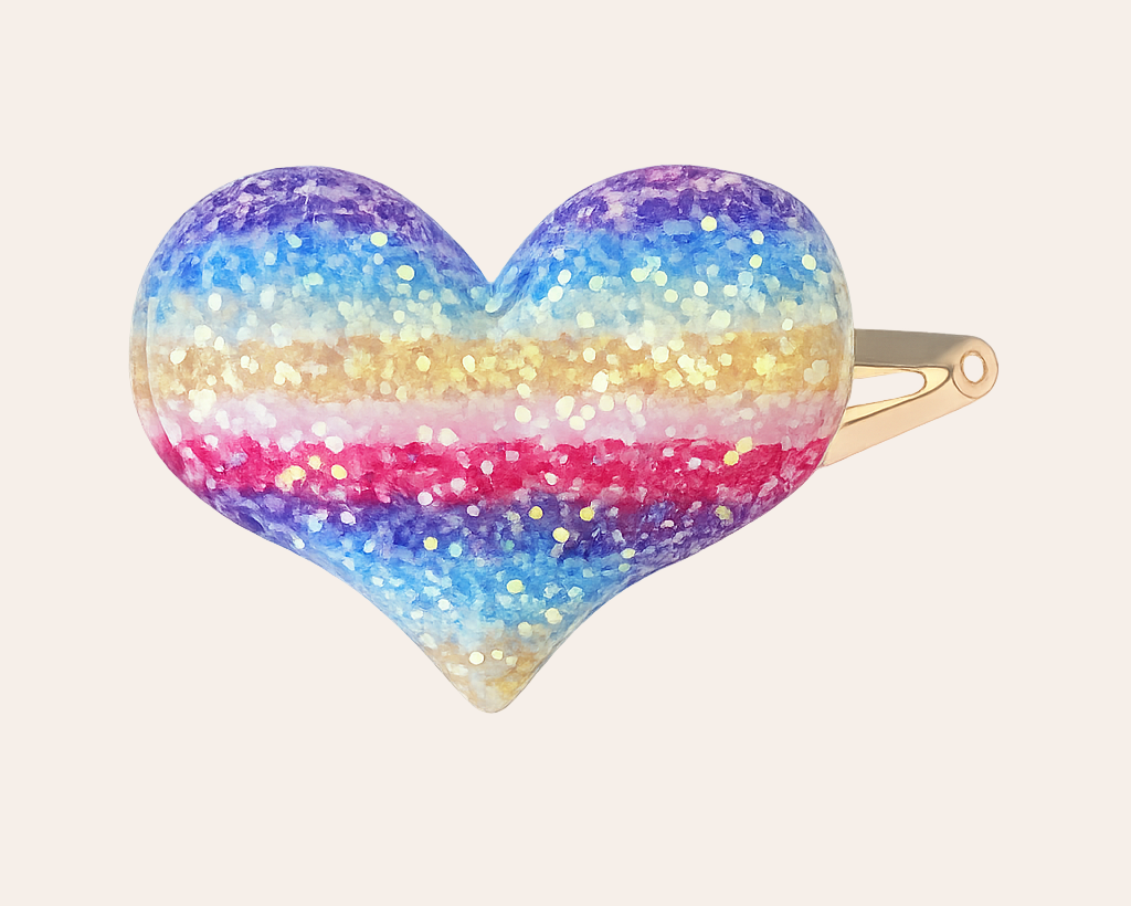 Schmucku Minis – Glitzernde Herz-Haarklammern mit Regenbogen Pailletten