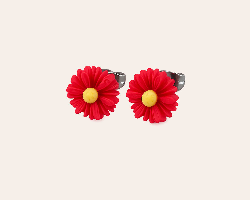 Schmucku – Blumen Ohrstecker aus 304 Edelstahl mit Harz- Rot| Wasserfest & Hautfreundlich