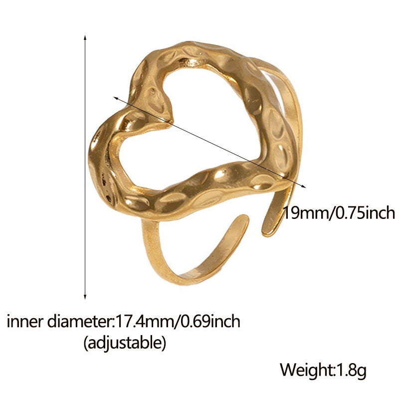 PVD-beschichtet Echtvergoldet 18 Karat Gold Geometrisch Blatt Herzform Edelstahl 304 Elegant Retro Wasserfest Anlaufgeschützt Offener Ring
