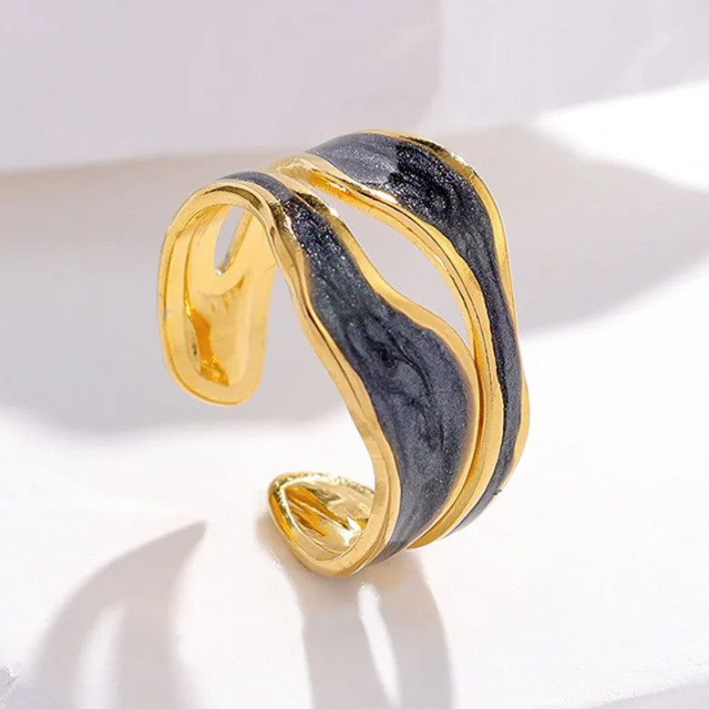 Offener Ring: Schwarz Edelstahl 304