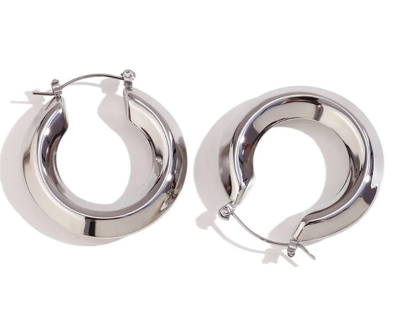 Wasserfeste Creolen aus Edelstahl 304 in Silber – Glänzende 36 mm Reifohrringe für Damen | Hypoallergen & Anlaufgeschützt