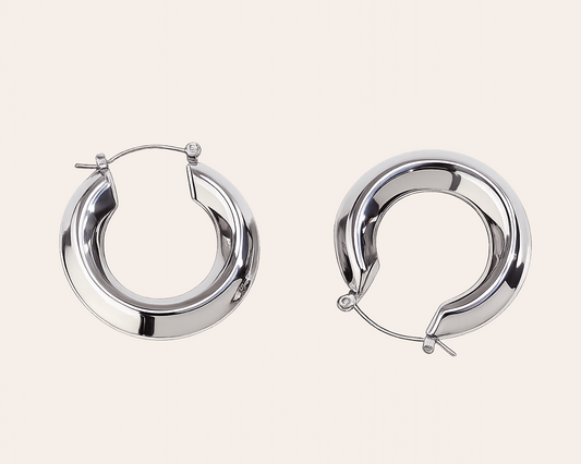 Wasserfeste Creolen aus Edelstahl 304 in Silber – Glänzende 36 mm Reifohrringe für Damen | Hypoallergen & Anlaufgeschützt