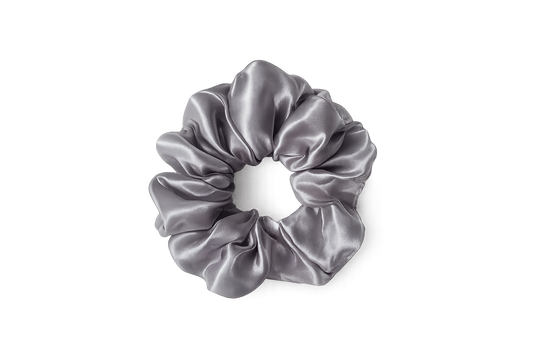 Silvery-grey satin scrunchie