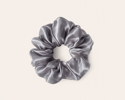 Silvery-grey satin scrunchie