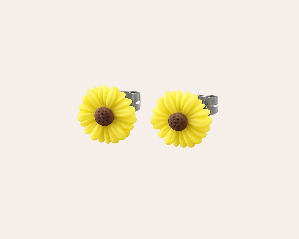 Schmucku – Blumen Ohrstecker aus 304 Edelstahl mit Harz- Gelb| Wasserfest & Hautfreundlich