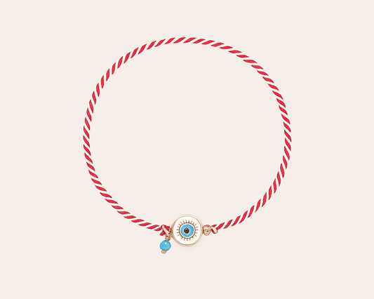 Twisted cord bracelet with evil eye charm