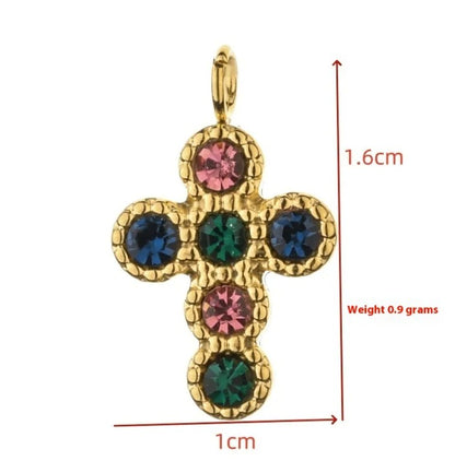 Waterproof: Cross charm with colourful gemstones